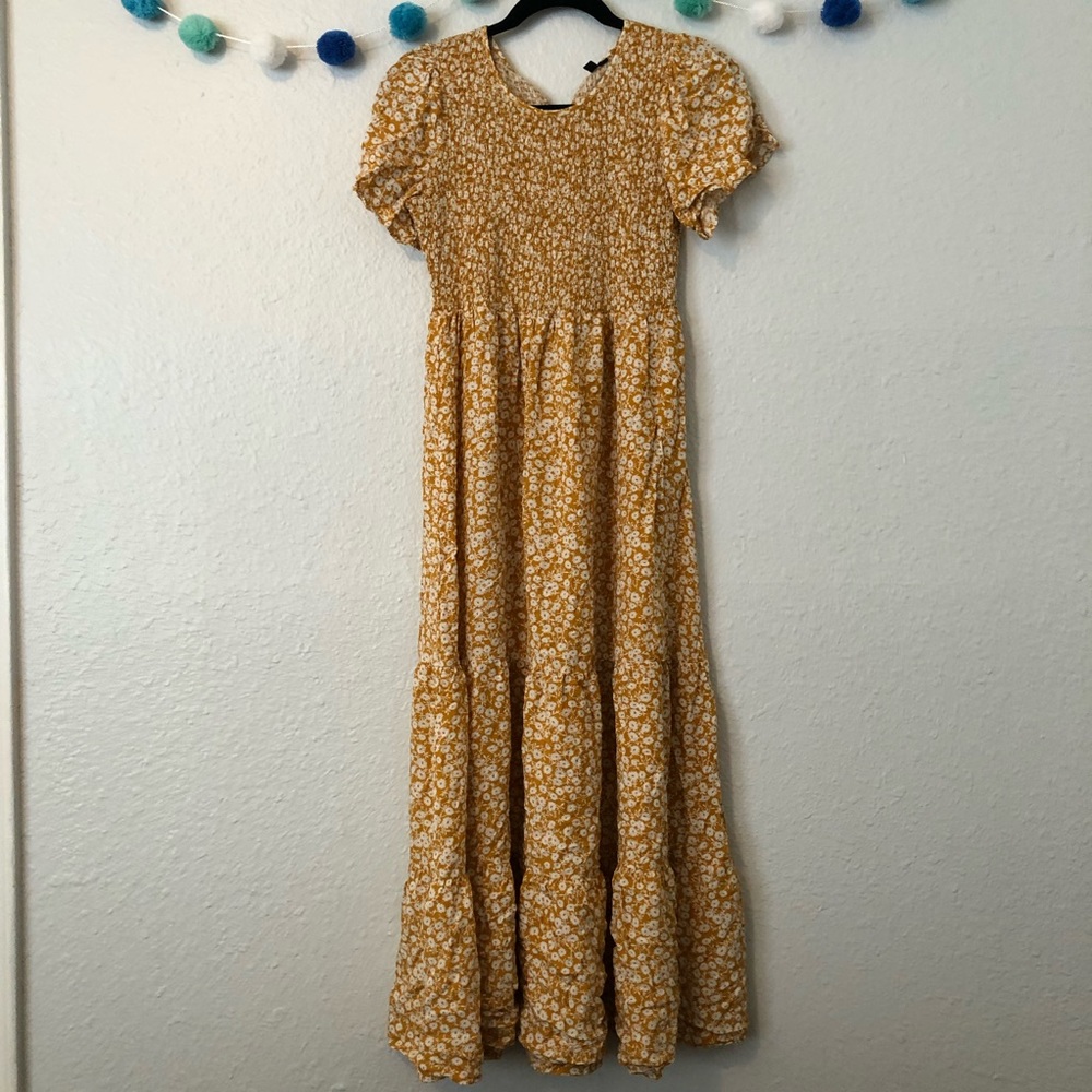 Yellow with White Flowers Maxi Dress